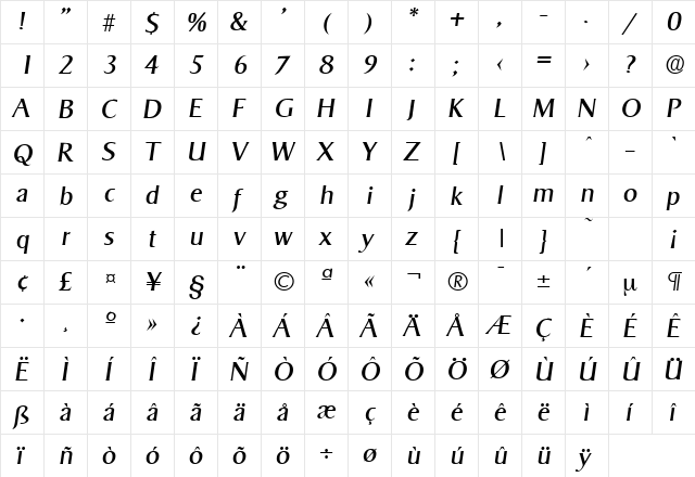 Sigvar-Serial DB RegularItalic font glyphpreview