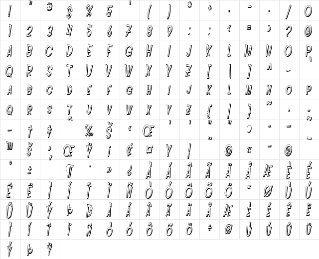 SF Intoxicated Blues Shaded Oblique font glyphpreview