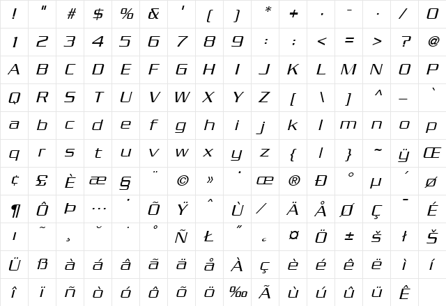 SerpentineLightOblique Regular font glyphpreview