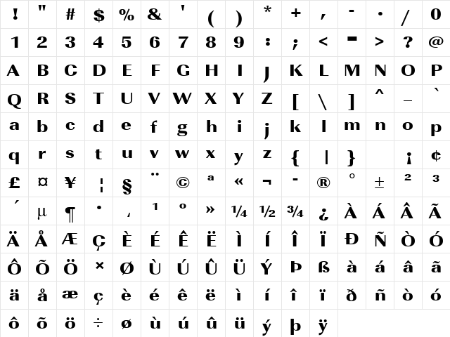 URWImperialTUltBolExtWid Regular font glyphpreview
