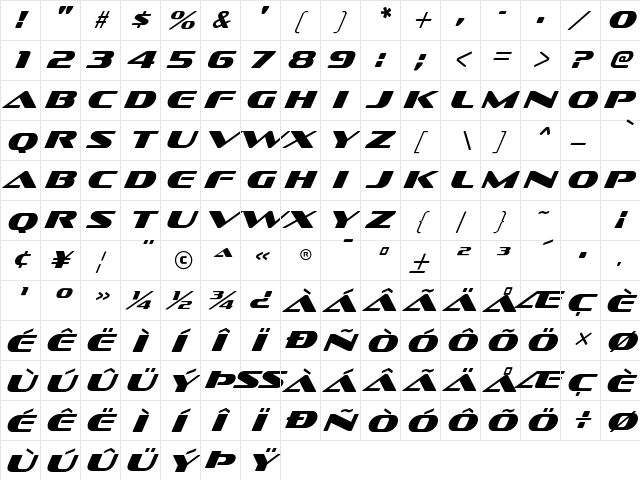 Sofachrome Italic font glyphpreview