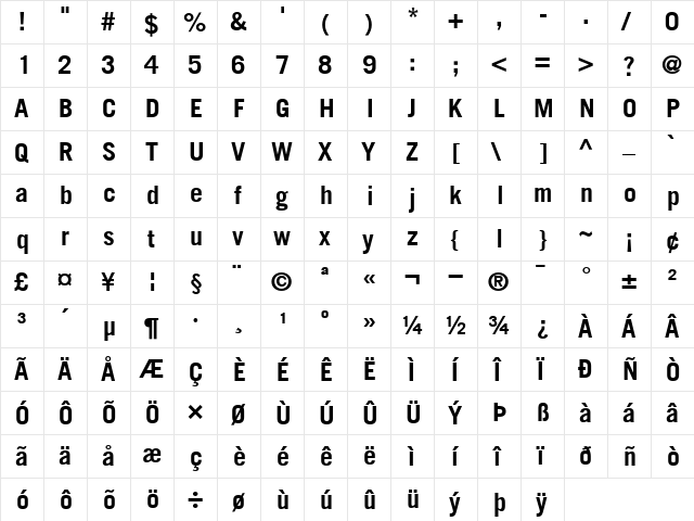 TradeGothic Bold font glyphpreview