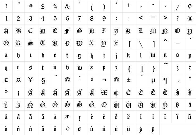 Canterbury Regular font glyphpreview