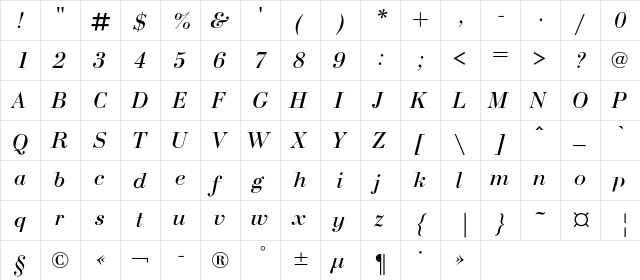 BodoniC Italic font glyphpreview