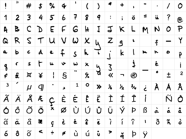 HandFont Regula font glyphpreview