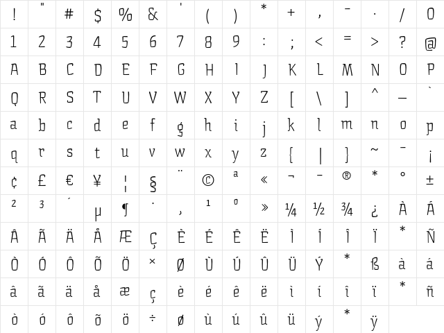 Arctic Extralight font glyphpreview