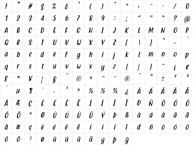 Quotable Italic font glyphpreview