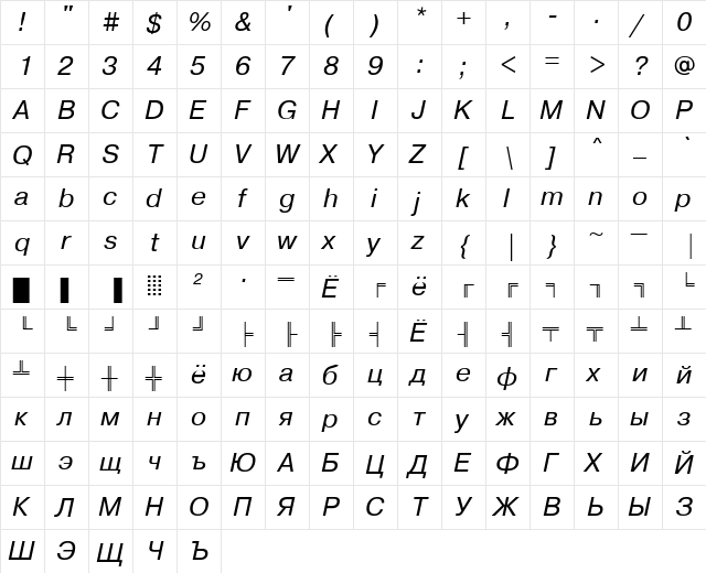 PragmaticaKOICTT Italic font glyphpreview