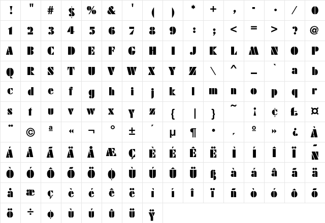 FBlack Regular font glyphpreview