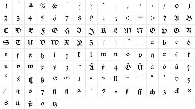 Alte Schwabacher BQ Regular font glyphpreview
