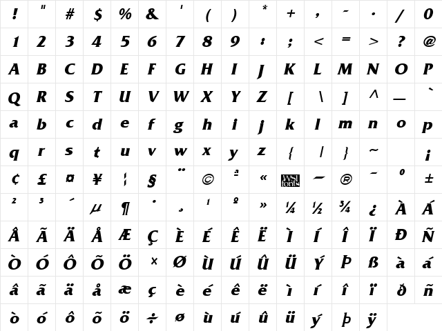 Fritz Bold Italic font glyphpreview