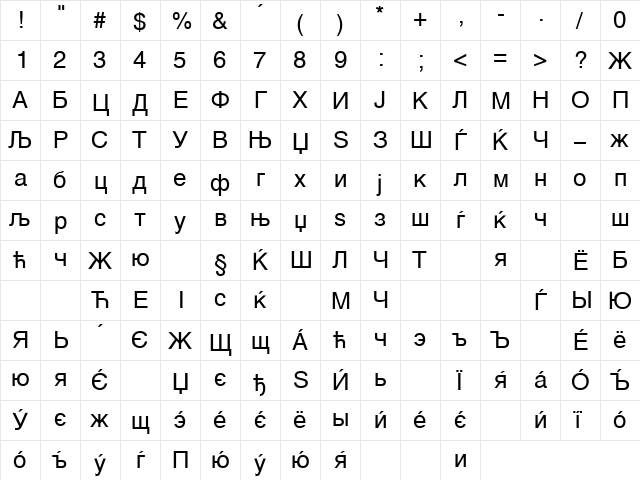 WEST ARIAL Regular font glyphpreview