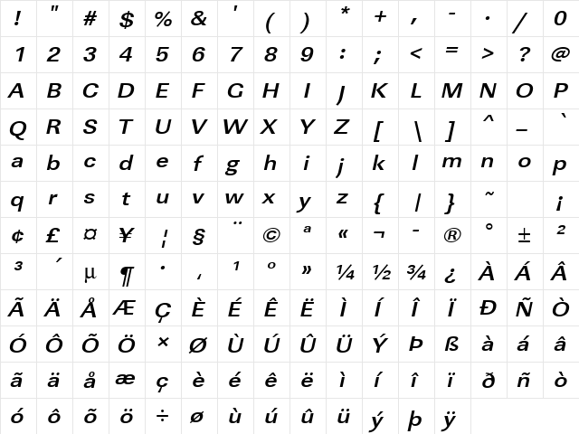 URWLinearTExtWid Bold Oblique font glyphpreview