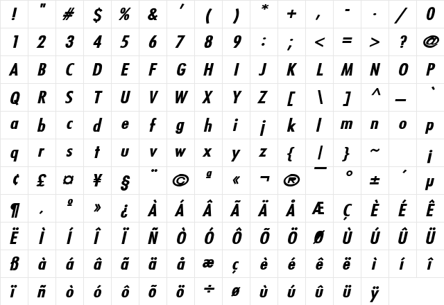 Fuji Wide Bold Italic font glyphpreview