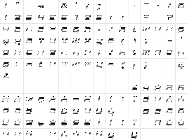 Quark Outline Italic font glyphpreview