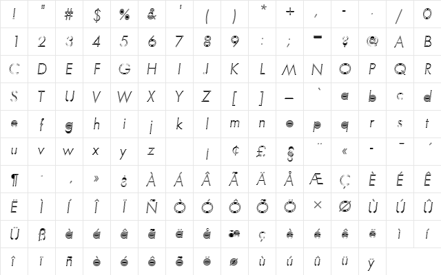 FuturaTLigOblIn1 Regular font glyphpreview