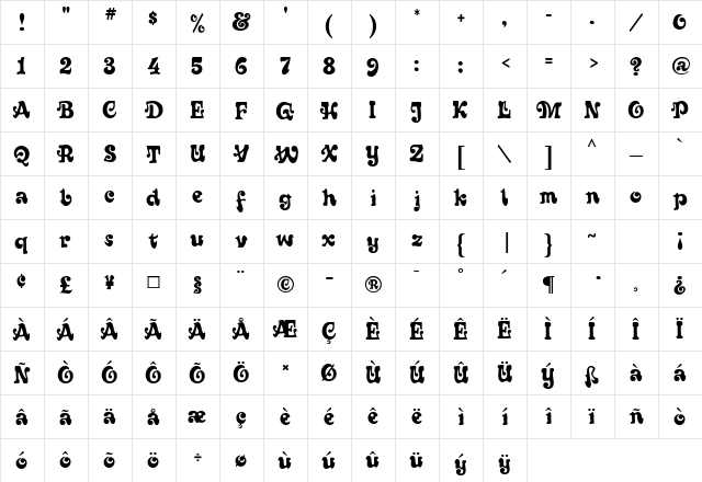 Sixties Regular font glyphpreview