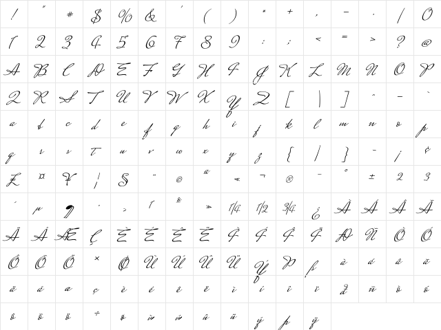 Mrs Saint Delafield Regular font glyphpreview