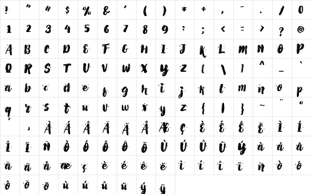 AlexDirte Brush Font Regular font glyphpreview