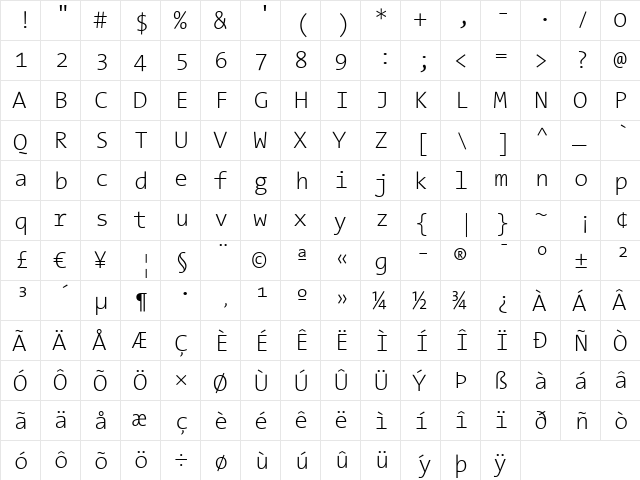 TheSans Mono ExtraLight font glyphpreview