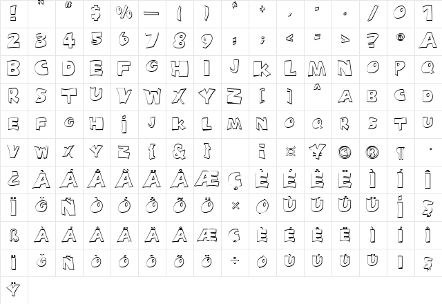 Snopy Outline Normal font glyphpreview