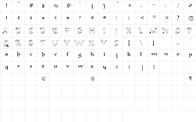 ToeHold Regular font glyphpreview