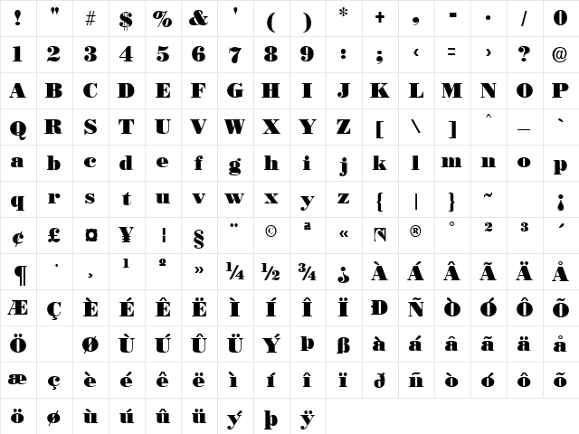 Bodonoff Ultra Regular font glyphpreview