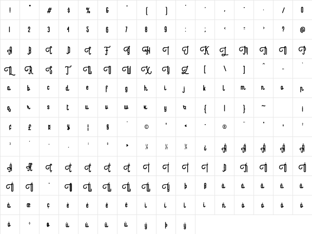 Revolage Script Rough font glyphpreview