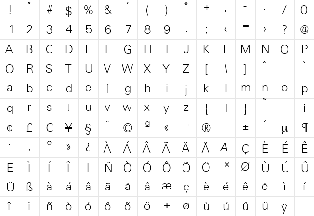 UltimateSerial-Xlight Regular font glyphpreview