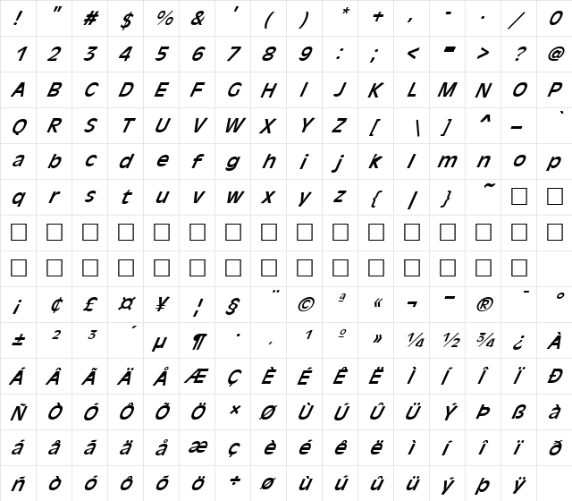 FZ BASIC 2 ITALIC Normal font glyphpreview