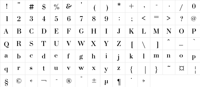 BodoniC Regular font glyphpreview