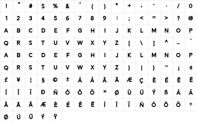 Alesand Round ExtBd Regular font glyphpreview