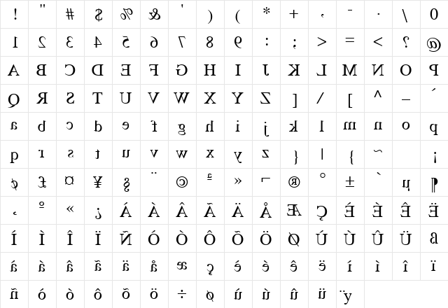 TimesMirror Regular font glyphpreview