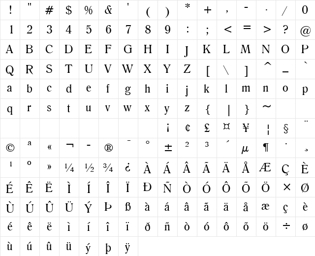 Roomy Normal font glyphpreview
