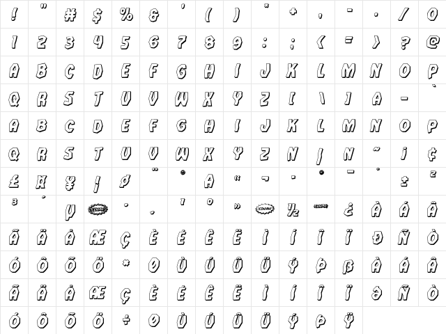 Vampire Bride Shadow Italic Regular font glyphpreview