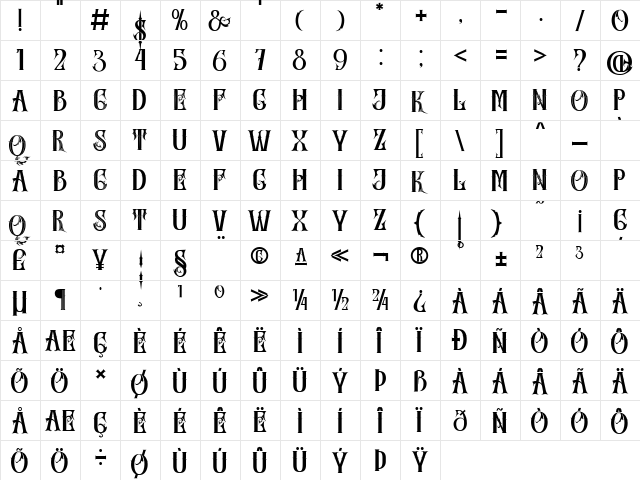 SkinerScort1 Regular font glyphpreview