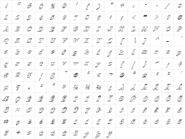 FZ ROMAN 32 HOLLOW ITALIC Normal font glyphpreview