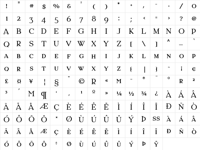 VerandaPosterSG Regular font glyphpreview