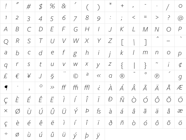 Freight Sans Light Italic font glyphpreview