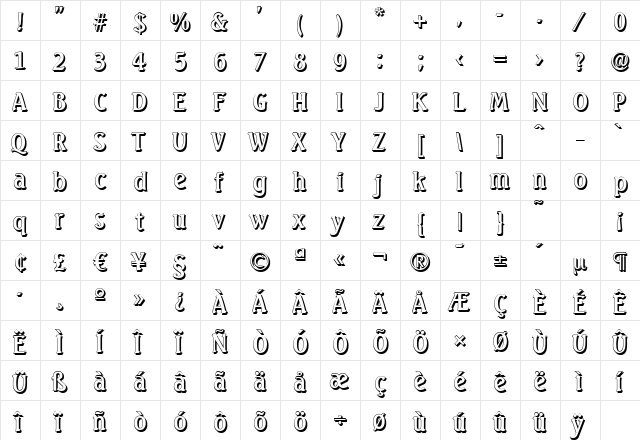 SeagullShadow Regular font glyphpreview