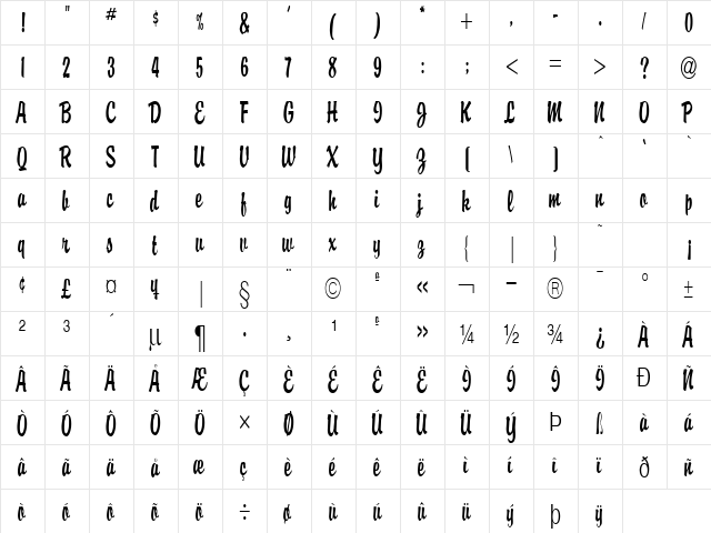 Brisk Normal font glyphpreview