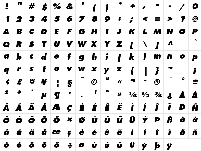 Futura Std Extra Bold Oblique font glyphpreview