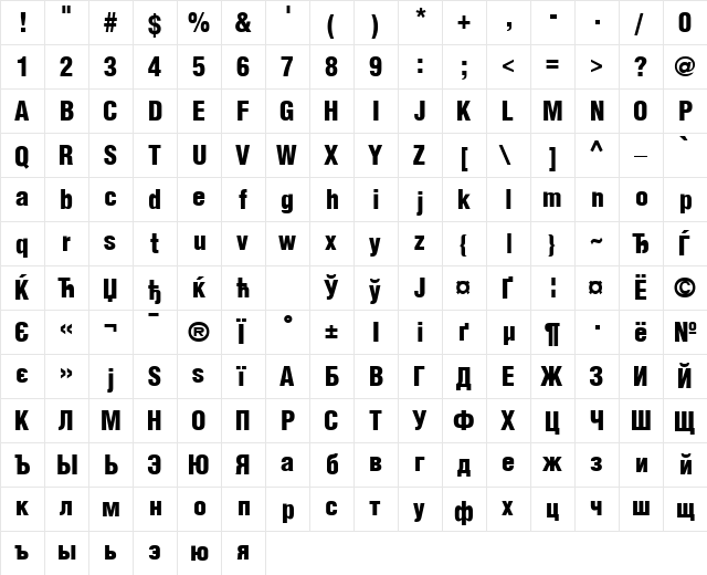 AGLettericaCondensedLight Bold font glyphpreview