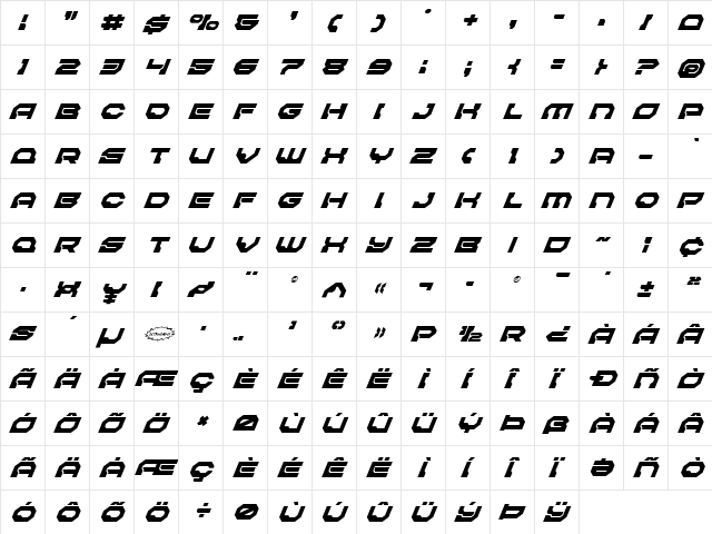 Pulsar Class Solid Super-Italic Italic font glyphpreview