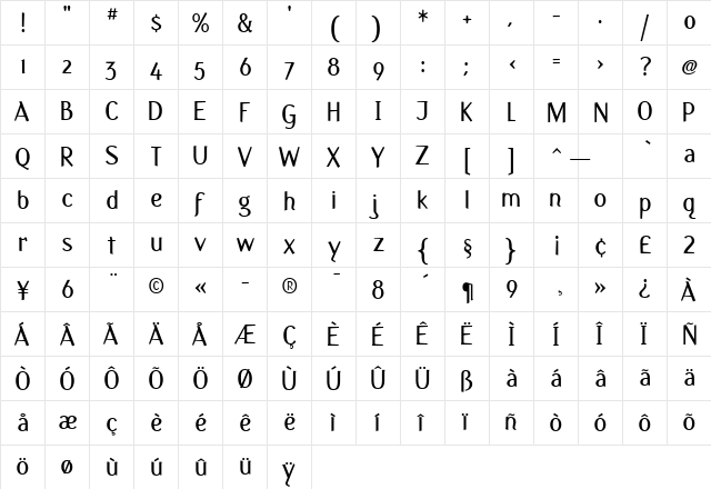 Fasciani-Senza Regular font glyphpreview