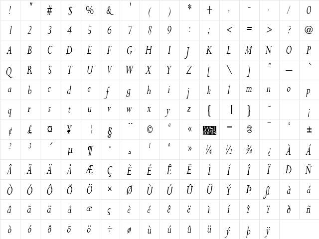 PurloinCondensed Italic font glyphpreview