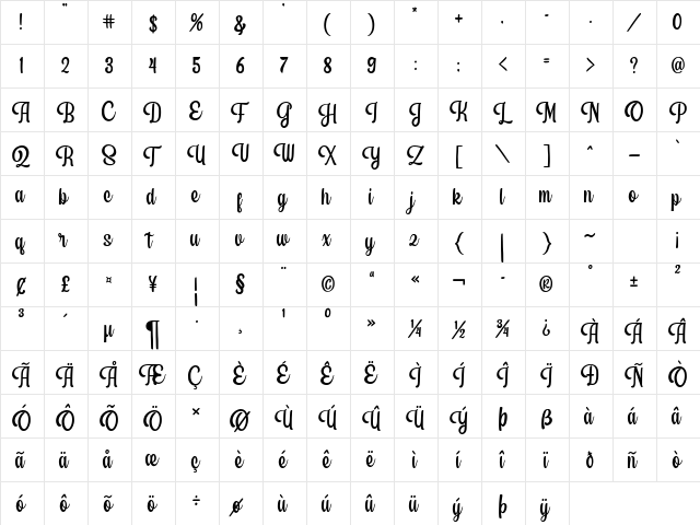 Sweet Lullaby Regular font glyphpreview