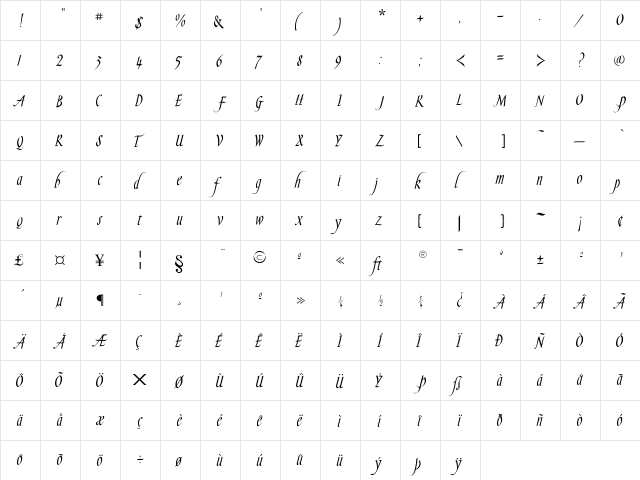 SlenderGoldFLF Regular font glyphpreview