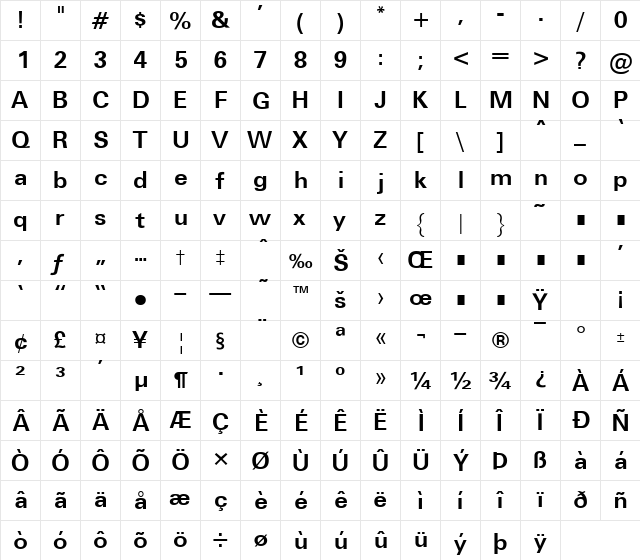 Unv Bold font glyphpreview