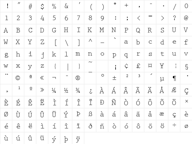 PrestigeEliM Regular font glyphpreview